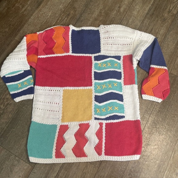 Talbots Hand Knit Patchwork Spring Pullover Sweater Fish Pineapple Women’s Small - Picture 7 of 7